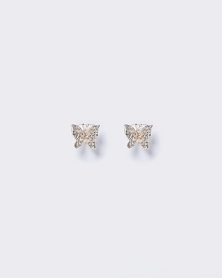 Rose gold diamante butterfly stud earrings