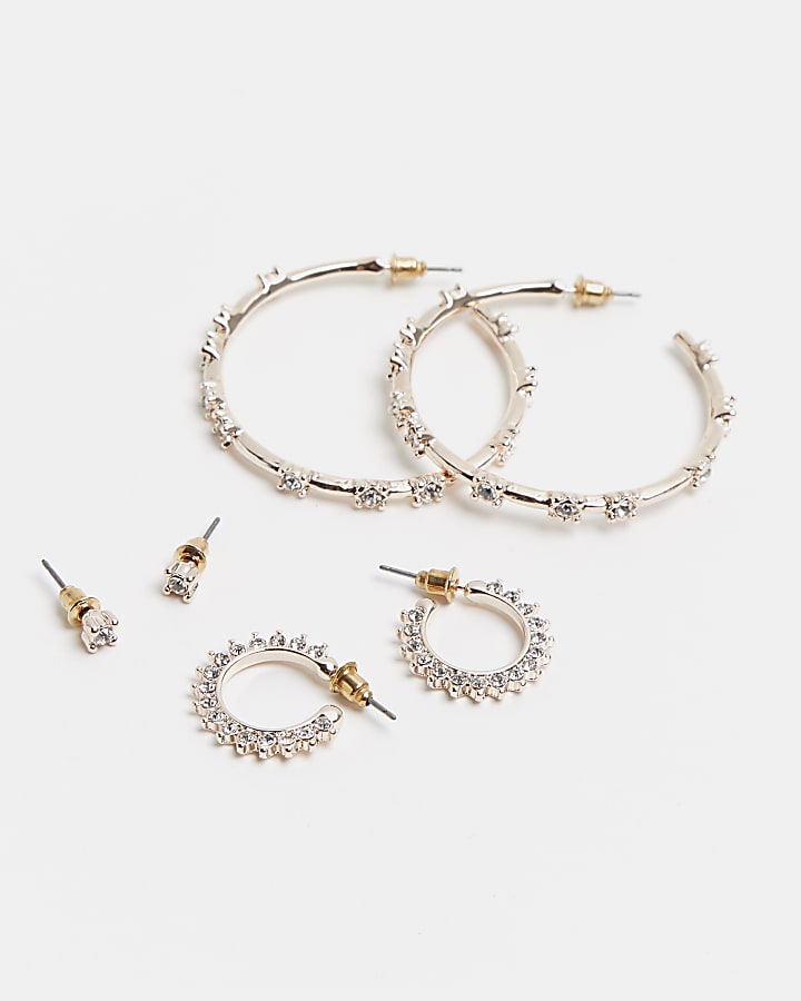 Rose gold diamante earrings multipack