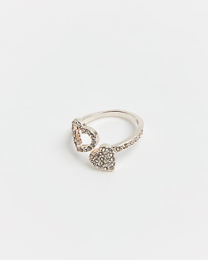 Rose gold diamante heart ring