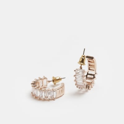 Rose gold diamante hoop earrings River Island