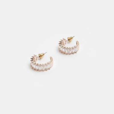 Rose gold diamante hoop earrings River Island