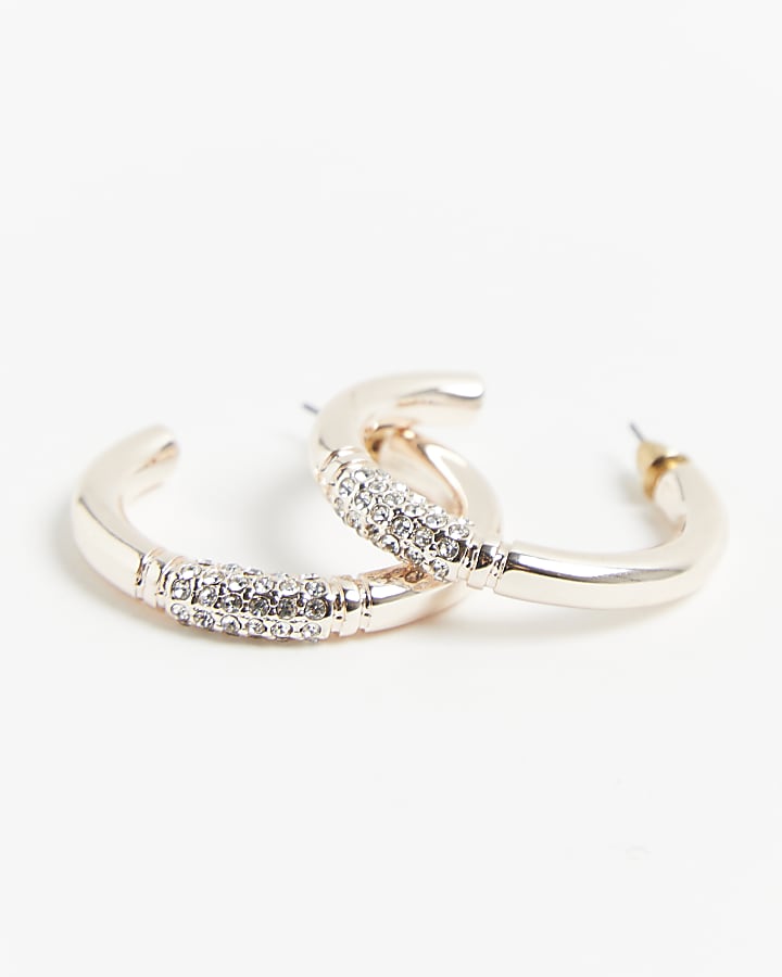 Rose gold diamante hoop earrings