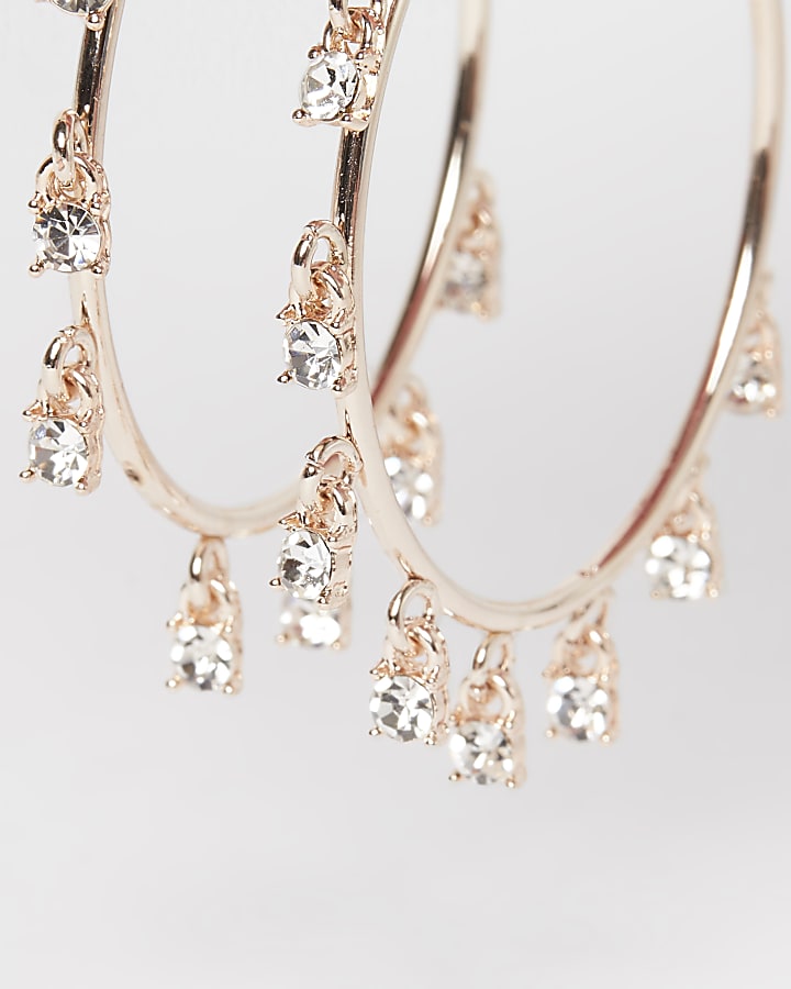 Rose gold diamante hoop earrings