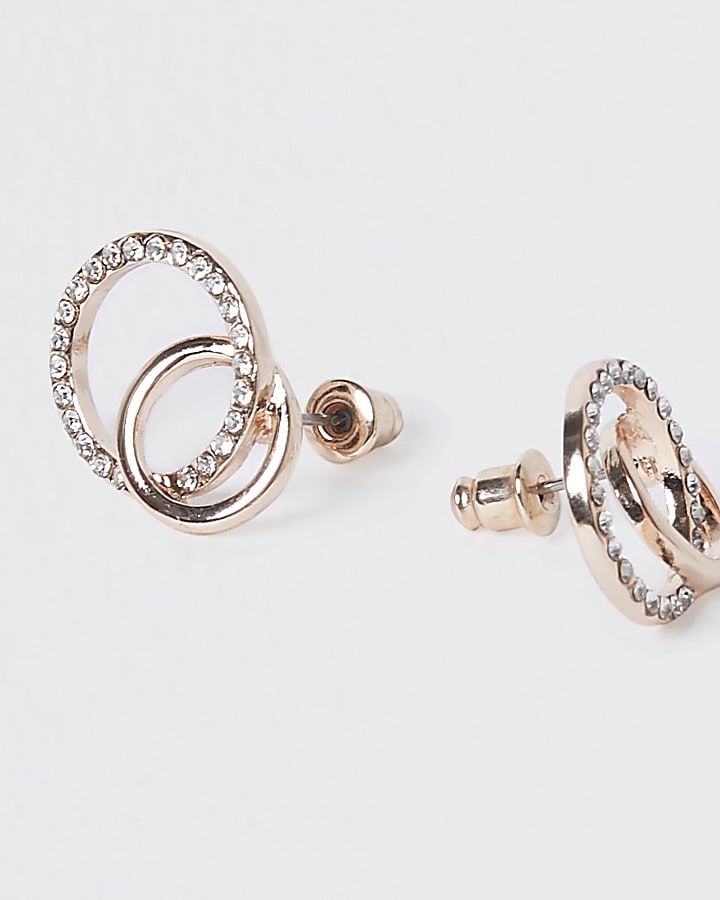 Rose gold diamante interlinked stud earrings