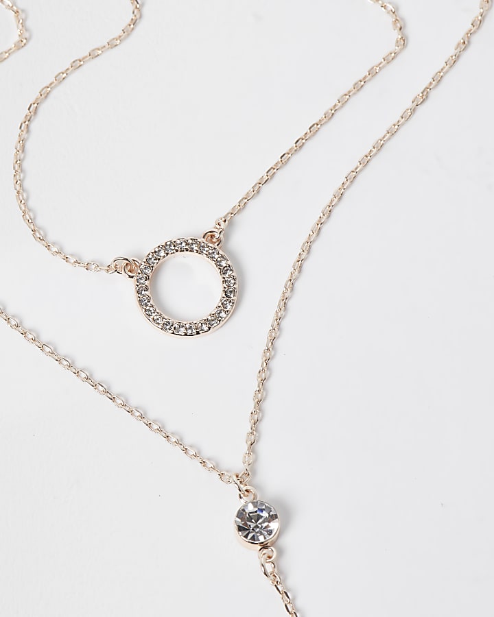 Rose gold diamante multirow necklace