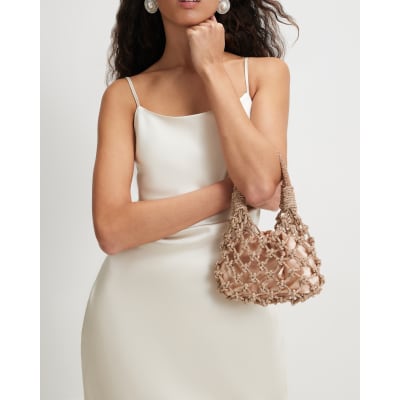 Rose Gold Diamante Rope Clutch Bag