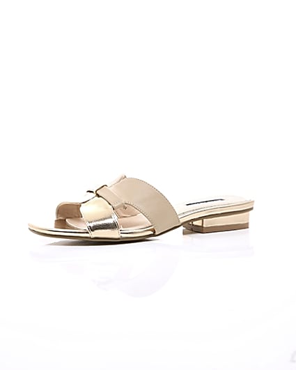 360 degree animation of product Rose gold faux leather flat mule sandals frame-23