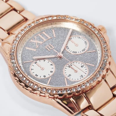 Rose gold glitter watch