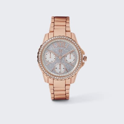 Rose gold glitter watch