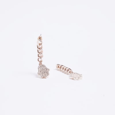 Rose gold hasma hand drop earrings