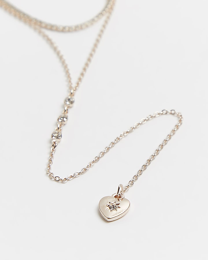 Rose gold heart pendant multirow necklace