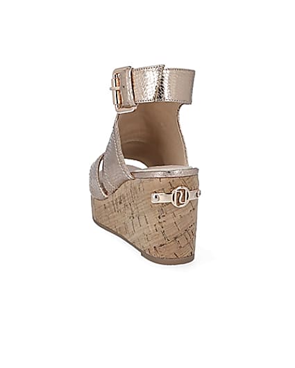 360 degree animation of product Rose gold metallic open toe wedge sandals frame-8