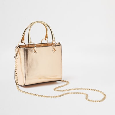 Rose Gold mini boxy tote handbag