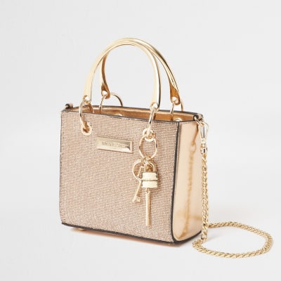 Rose Gold mini boxy tote handbag