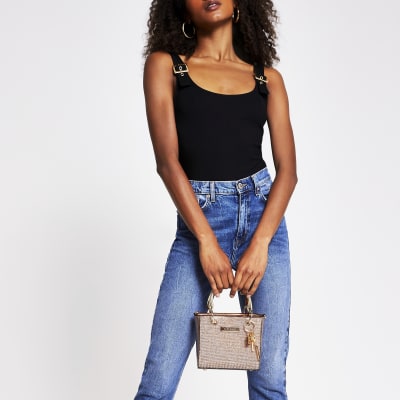 Rose Gold mini boxy tote handbag