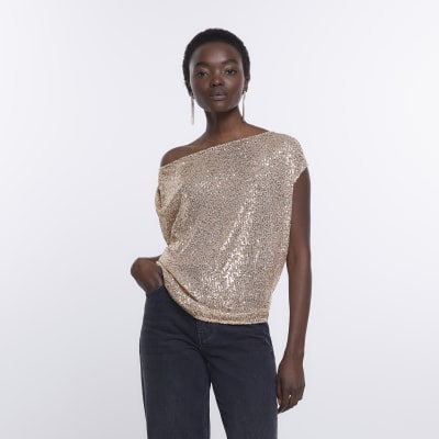 Rose Gold Sequin Crop Top with Bubble Sleeves – Inclusive and Chic