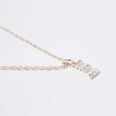 Rose Gold pave E Initial ditsy charm necklace