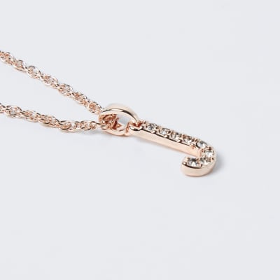 Rose Gold pave J Initial ditsy charm necklace