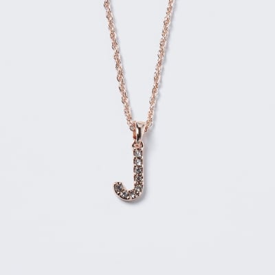 Rose Gold pave J Initial ditsy charm necklace