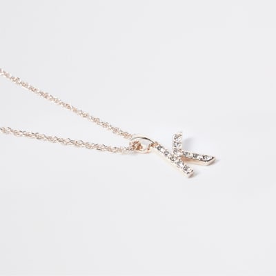 Rose Gold pave K Initial ditsy charm necklace