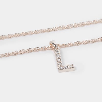 Rose Gold pave L Initial ditsy charm necklace