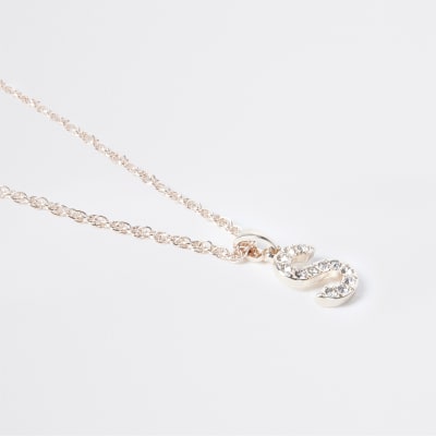 Rose Gold pave S Initial ditsy charm necklace