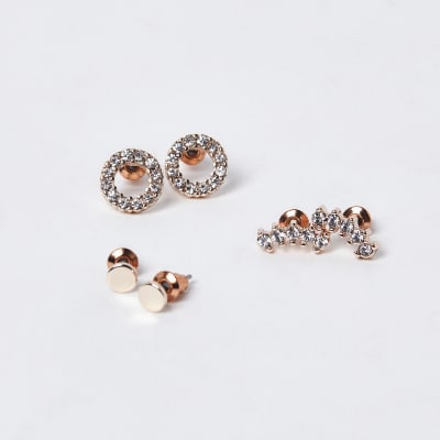 Rose Gold Pave Stud Earring Multipack