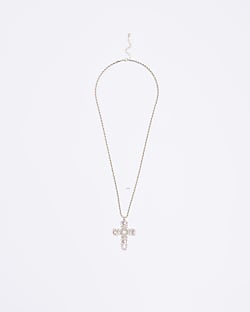 Rose gold pearl embellished cross necklace