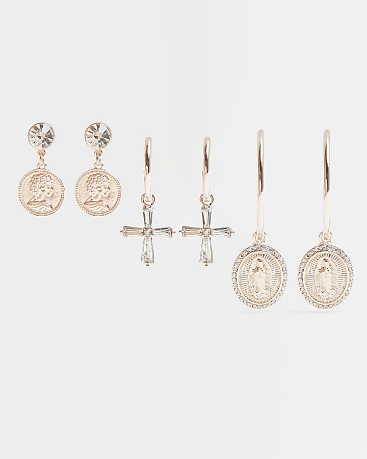 Rose gold pendant drop earrings multipack