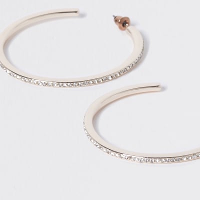 Rose Gold Rhinestone Edge Hoop Earring