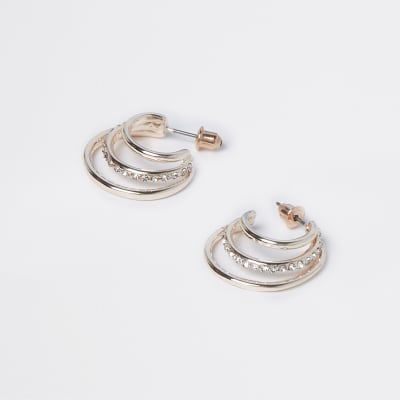 Rose Gold Rhinestone Split Hoop Earring