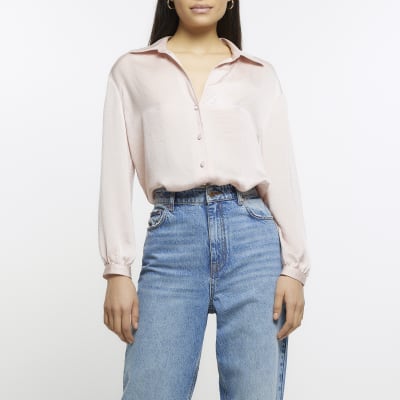 Rose Gold Slouchy Satin button up Shirt | River Island