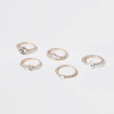 Rose gold stacking rings 5 pack | River Island