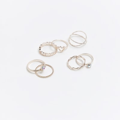 River Island 6 pack baby chain rings in silver