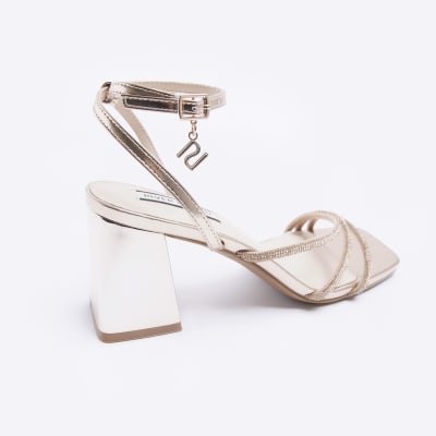 River island gold block heel sale sandals