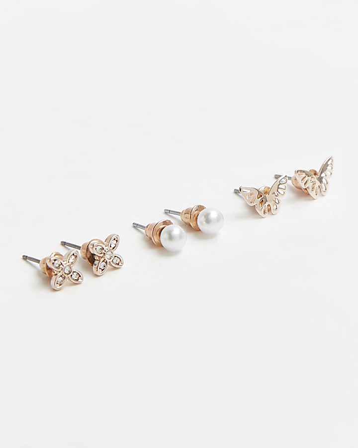 Rose gold stud earrings multipack