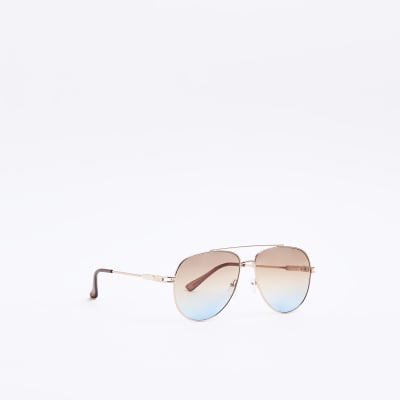 Rose Gold Tinted Aviator Sunglasses River Island 2499