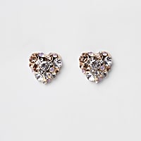 Rose gold tone diamante heart earrings