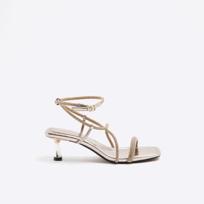 Rose Gold Wide Fit Kitten Heel Strap Sandals River Island