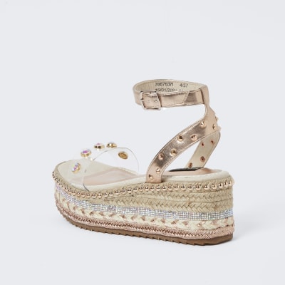 Rose gold wide fit platform sandals