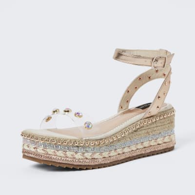 Rose gold wide fit platform sandals