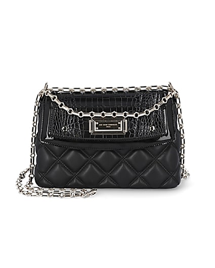 360 degree animation of product RSD Black croc and quilted shoulder bag frame-0
