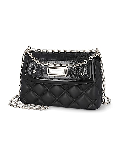 360 degree animation of product RSD Black croc and quilted shoulder bag frame-1