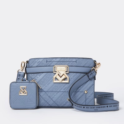 RSD Blue Embossed Boxy Bag with Pouch River Island