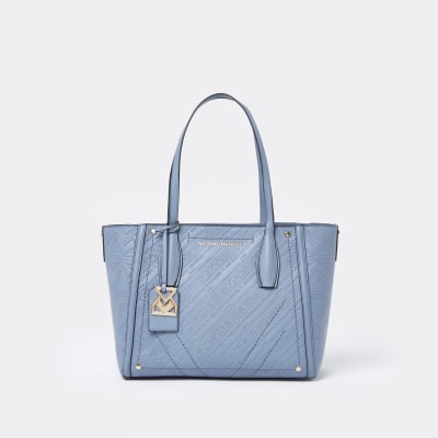 RSD Blue Embossed Monogram Shopper Bag