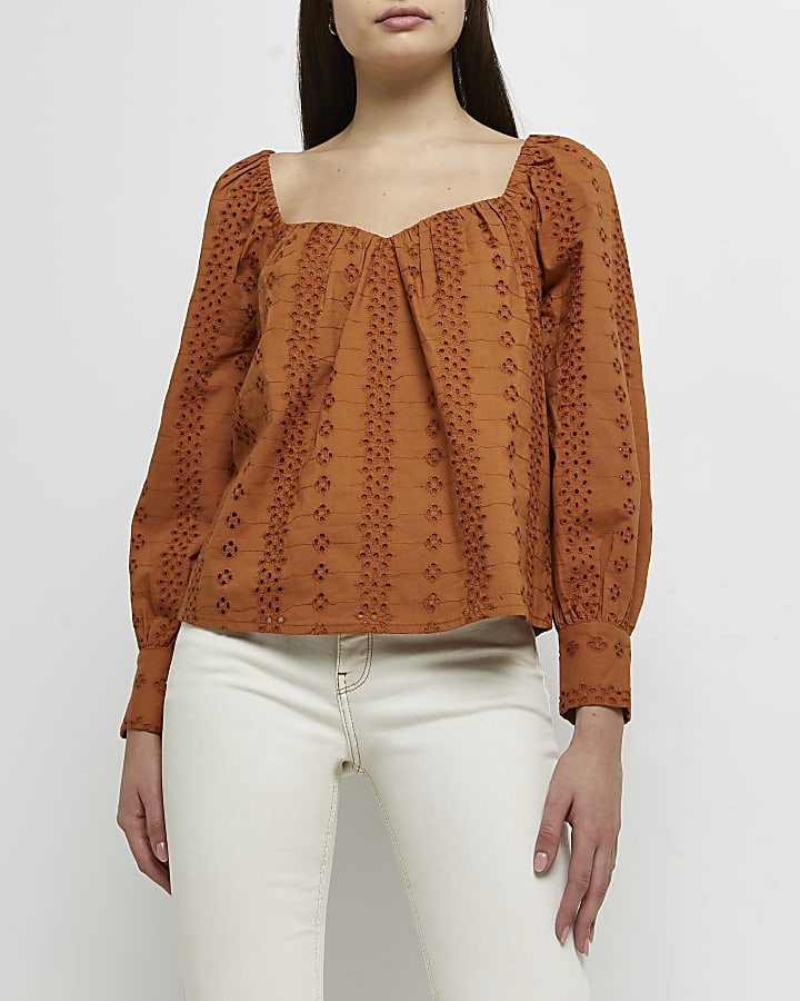 Rust broderie blouse