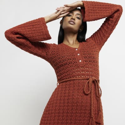 rust crochet dress