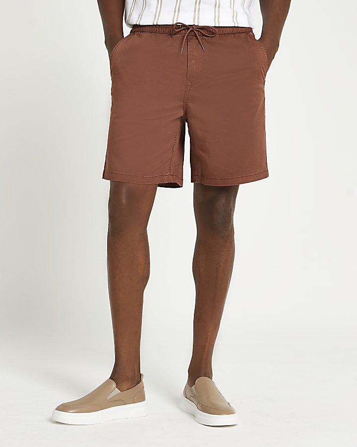 Rust elasticated waist slim fit chino shorts