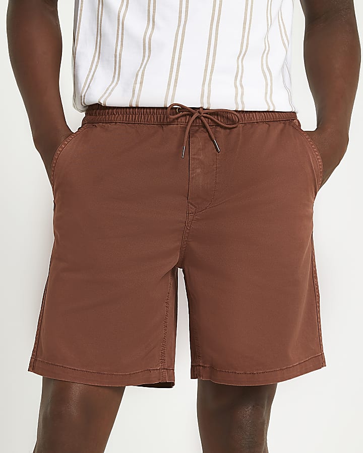 Rust elasticated waist slim fit chino shorts