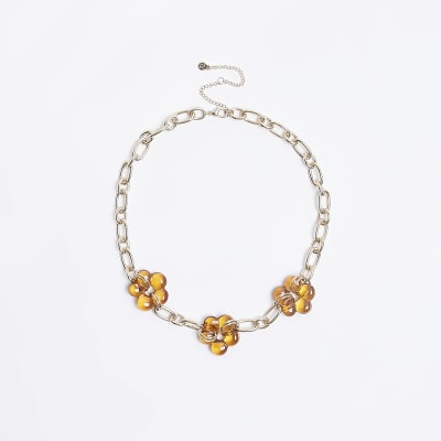 Rust flower charm necklace